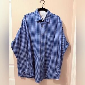 Van Heusen Air Dress Shirt Men’s Sz 17.5 34/35 Regular Fit Stretch Blue Check